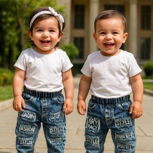 شلوار جین آبی طرح دار