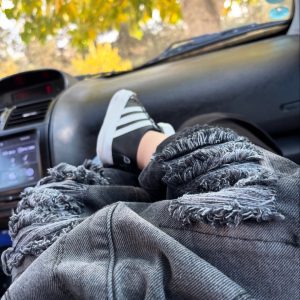 شلوار جین ذغالی ذاپدار