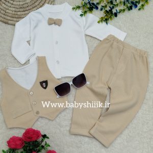 بلوز و جلیقه و شلوار بیسکوییتی مجلسی کرم