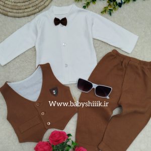 بلوز و جلیقه و شلوار بیسکوییتی مجلسی شکلاتی