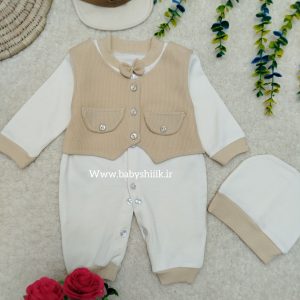 سرهمی نخ بیسکوییتی جلیقه دار و کلاه کرم