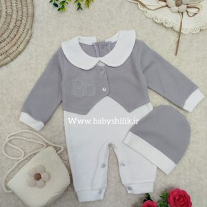 سرهمی نخ بیسکوییتی گلدوزی جلیقه دار و کلاه طوسی